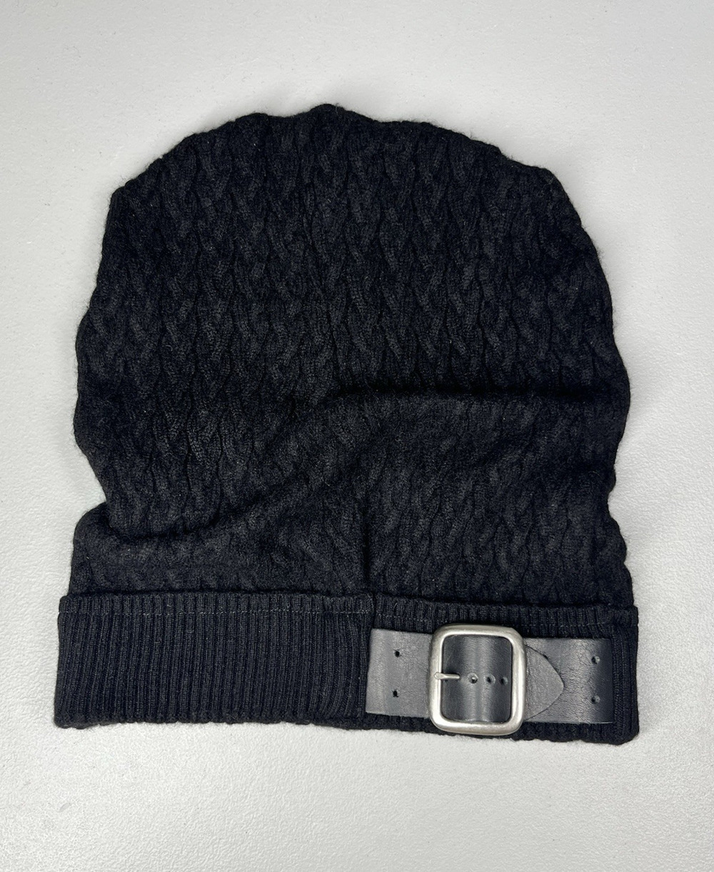 Galadriel Mattei Cashmere Slouchy Beanie Knit Hat OS Cable Knit Black Buckle USA